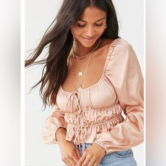 Forever 21 Shirred Satin Crop Top - Picture 1 of 8